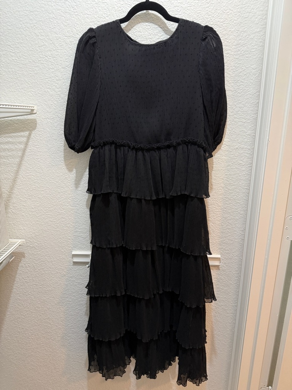 English Factory Black Tiered Maxi Dress with Puff Sleeves